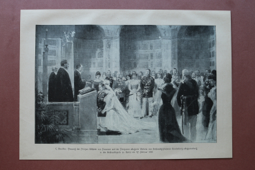 Kunst Druck C Becker 1890-1900 Trauung des Prinzen Wilhelm von Preussen und Prinzessin Auguste Victoria von Schleswig Holstein